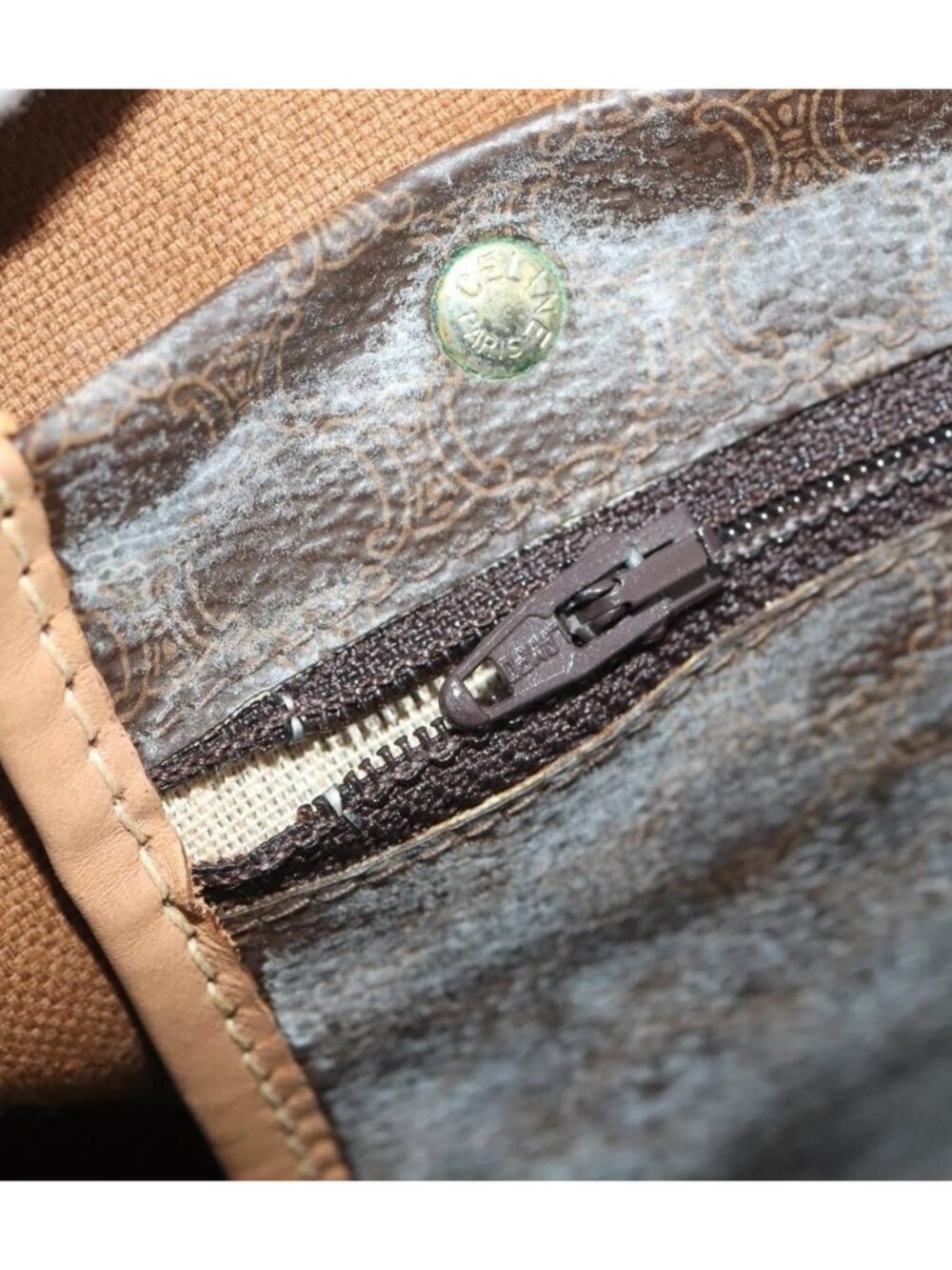 CELINE Macadam Canvas Boston Bag PVC Leather Brown Gold - Picture 15 of 16